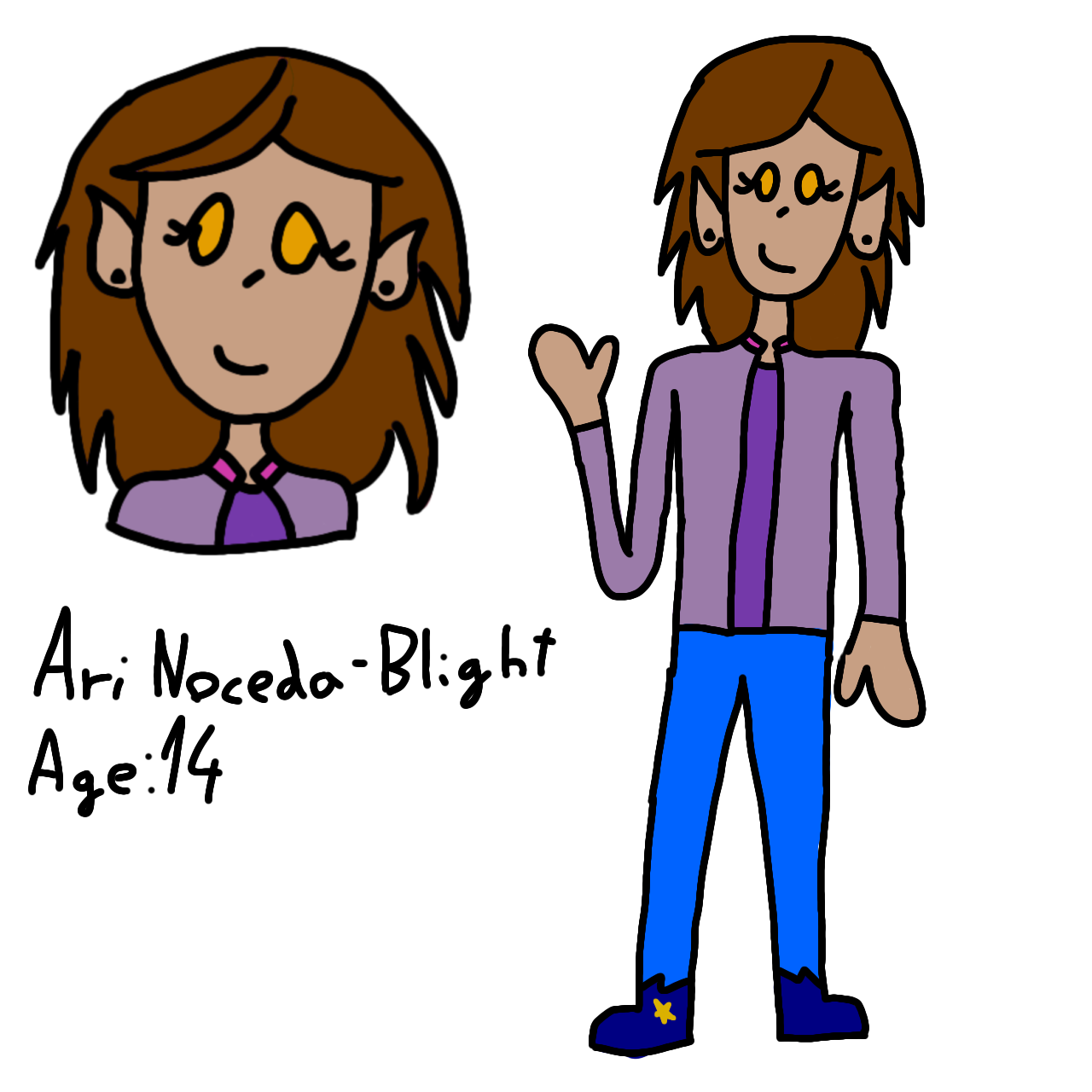 The Owl House fan art character design sheets for Susan Park, Chris Park, and Ari Noceda-Blight with pointed ears