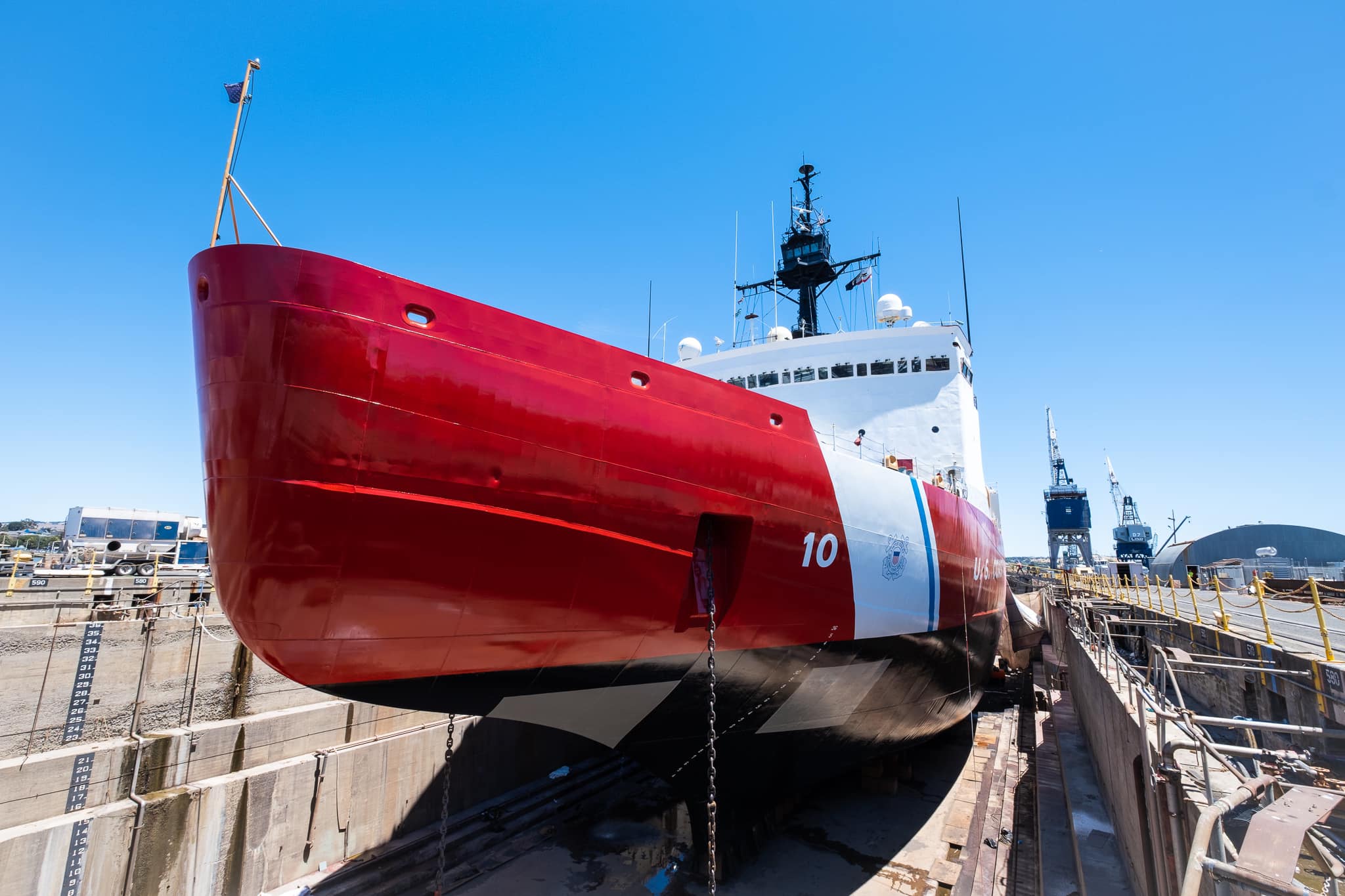 USCGC Polar Star (WAGB-10) all shined up and ready to go at Mare Island Shipyard on 13 July, 2022. Shes currently enroute to Antarctica for Operation Deep Freeze 22. [2048x1365]
