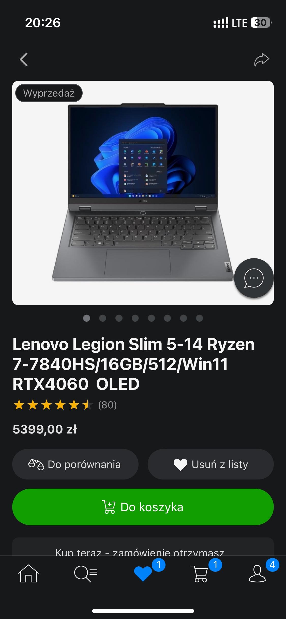 Gaming laptop models including Lenovo Legion Slim 5 and Gigabyte AORUS 7 on a smartphone interface