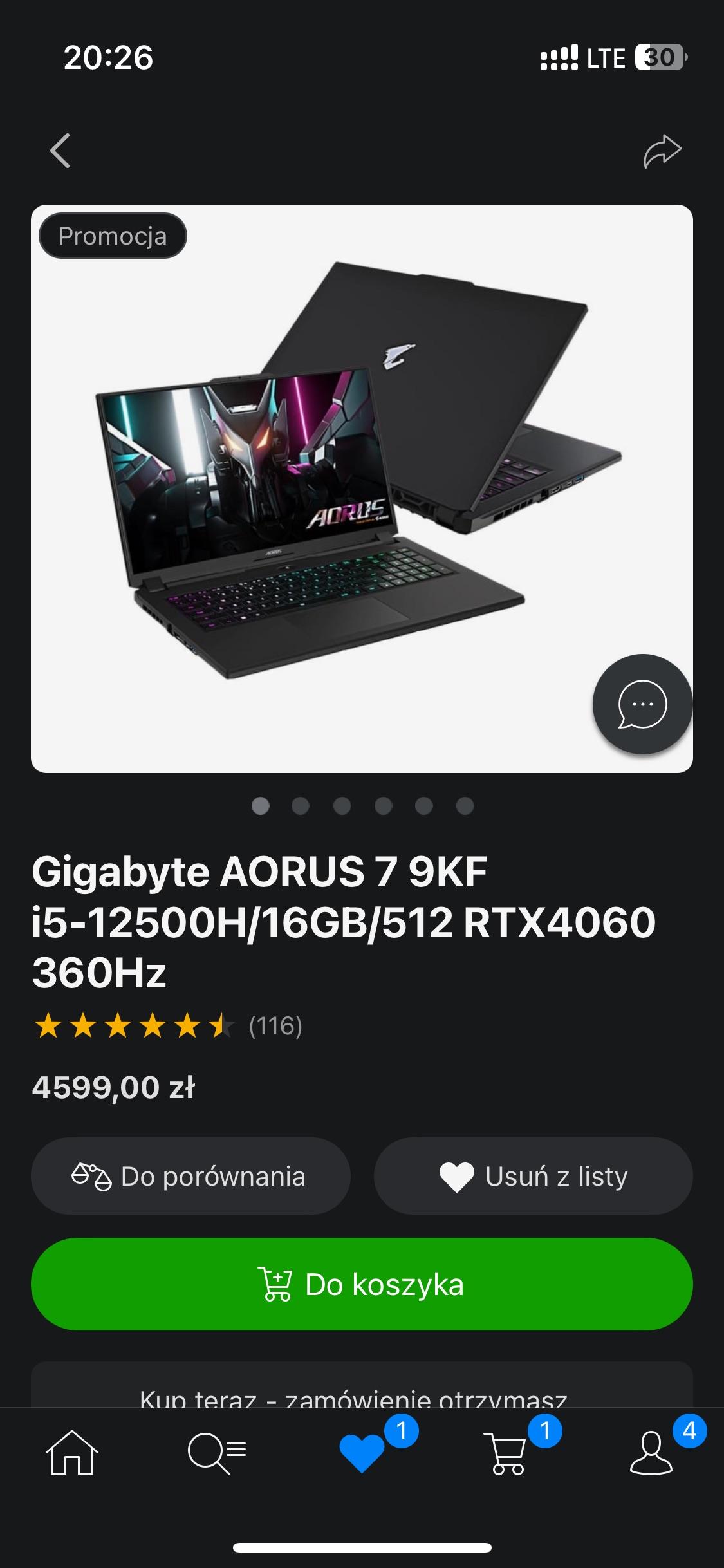 Gaming laptop models including Lenovo Legion Slim 5 and Gigabyte AORUS 7 on a smartphone interface