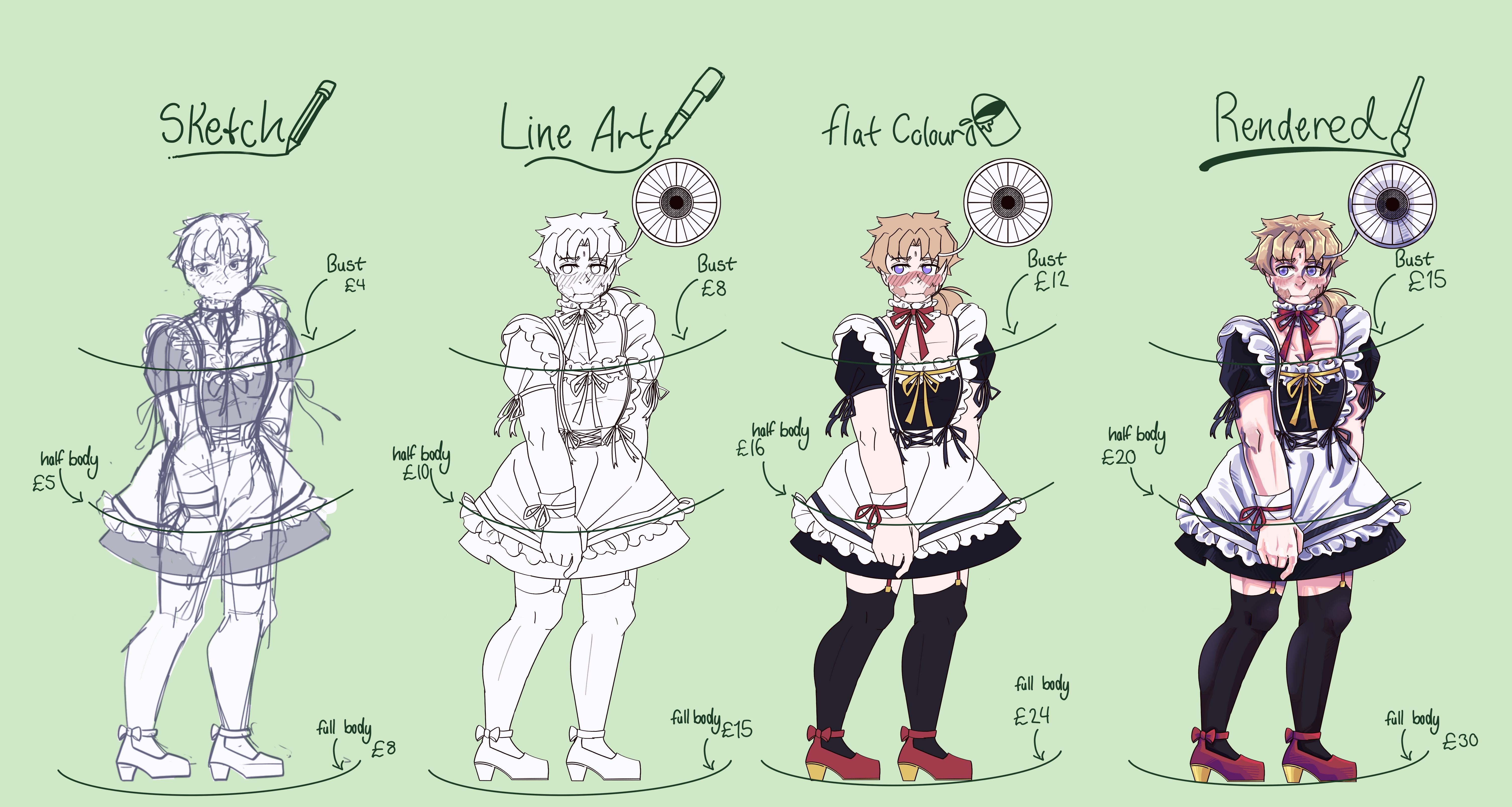 Anime adjacent digital art and commission price list by @tadpolebobatea featuring anthro characters and anime girls