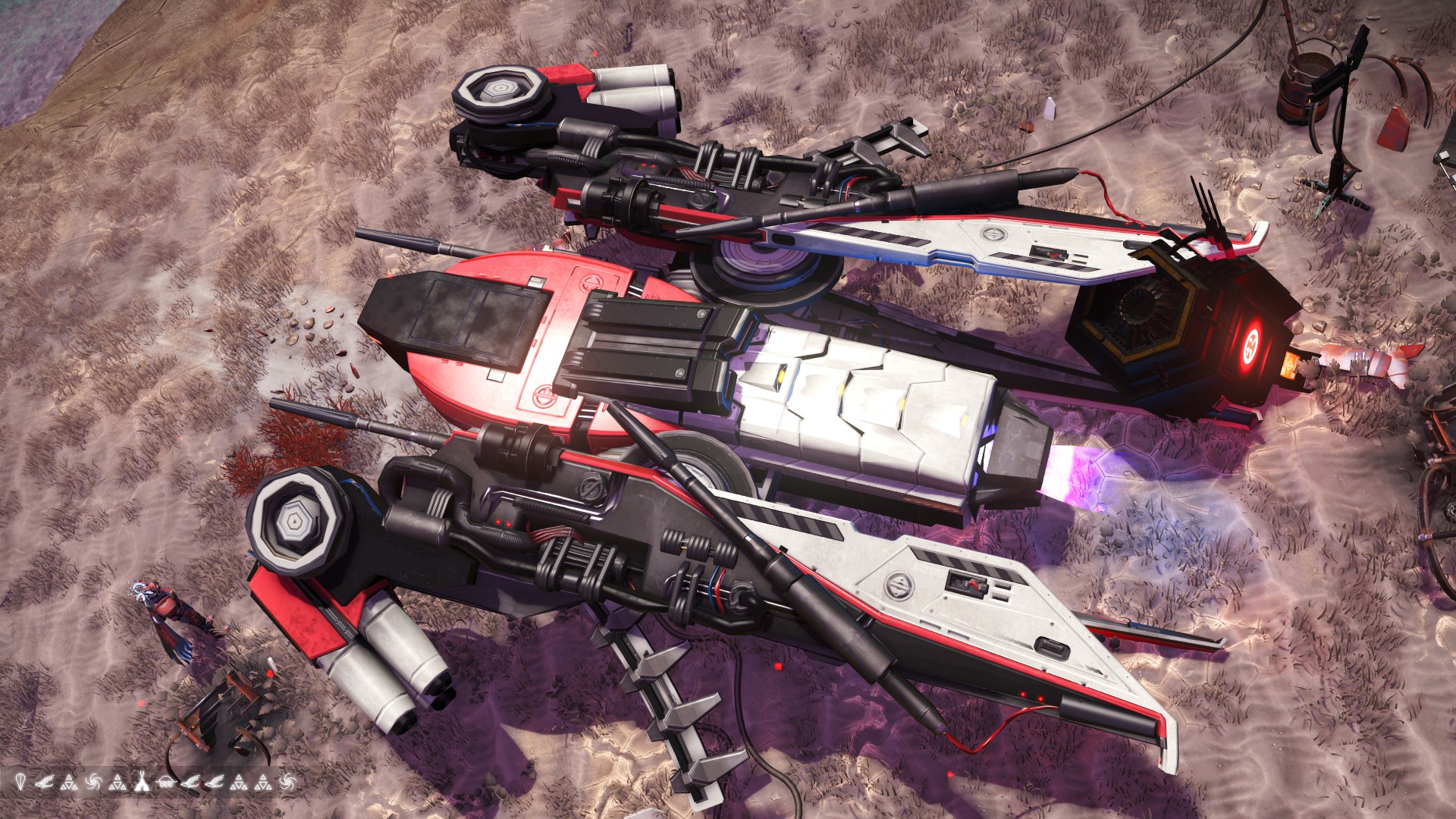 Red and white S-Class Interceptor spaceship with a stinger long spine tail in the Euclid Galaxy