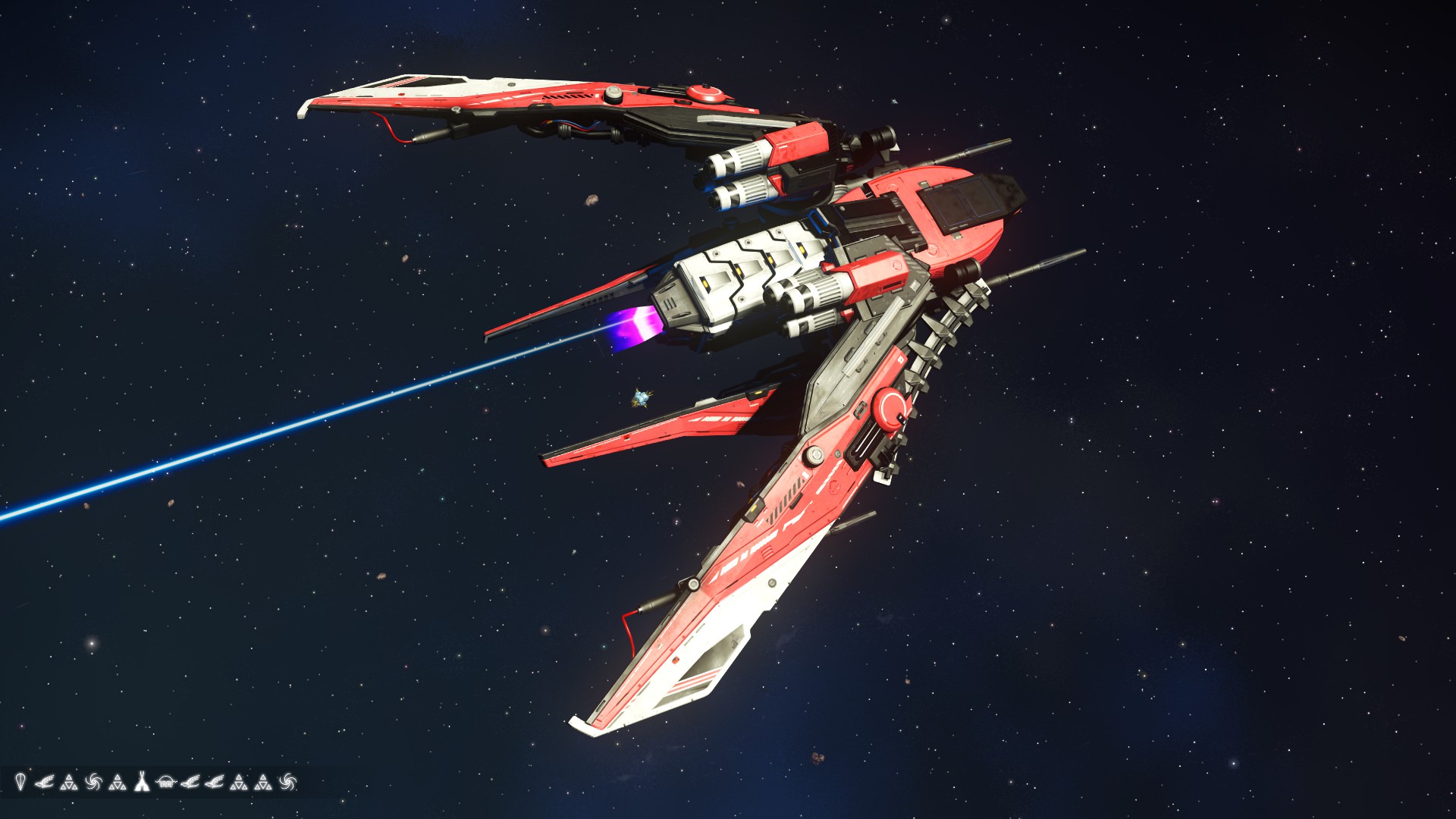 Red and white S-Class Interceptor spaceship with a stinger long spine tail in the Euclid Galaxy