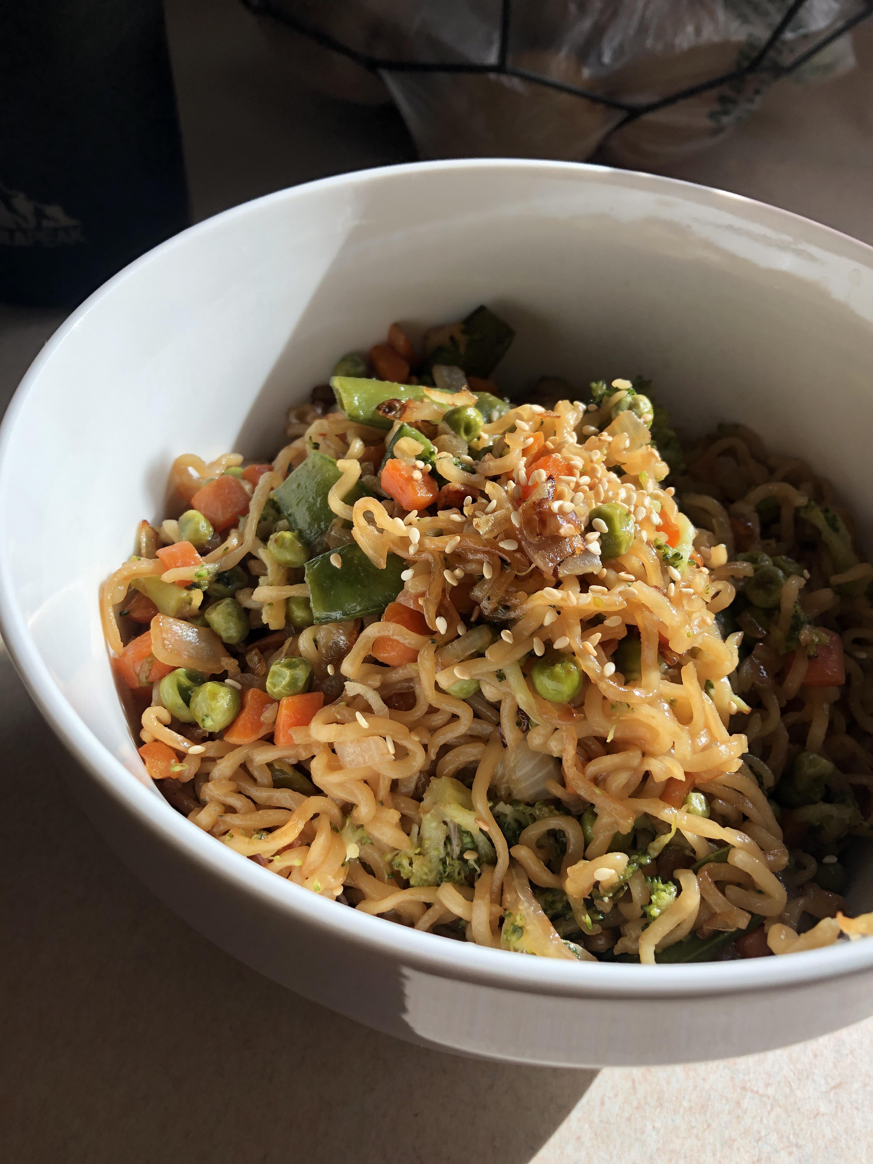 Vegan Sesame Stir Fry Noodles Made For Lunch Loaded With Fresh Veggies