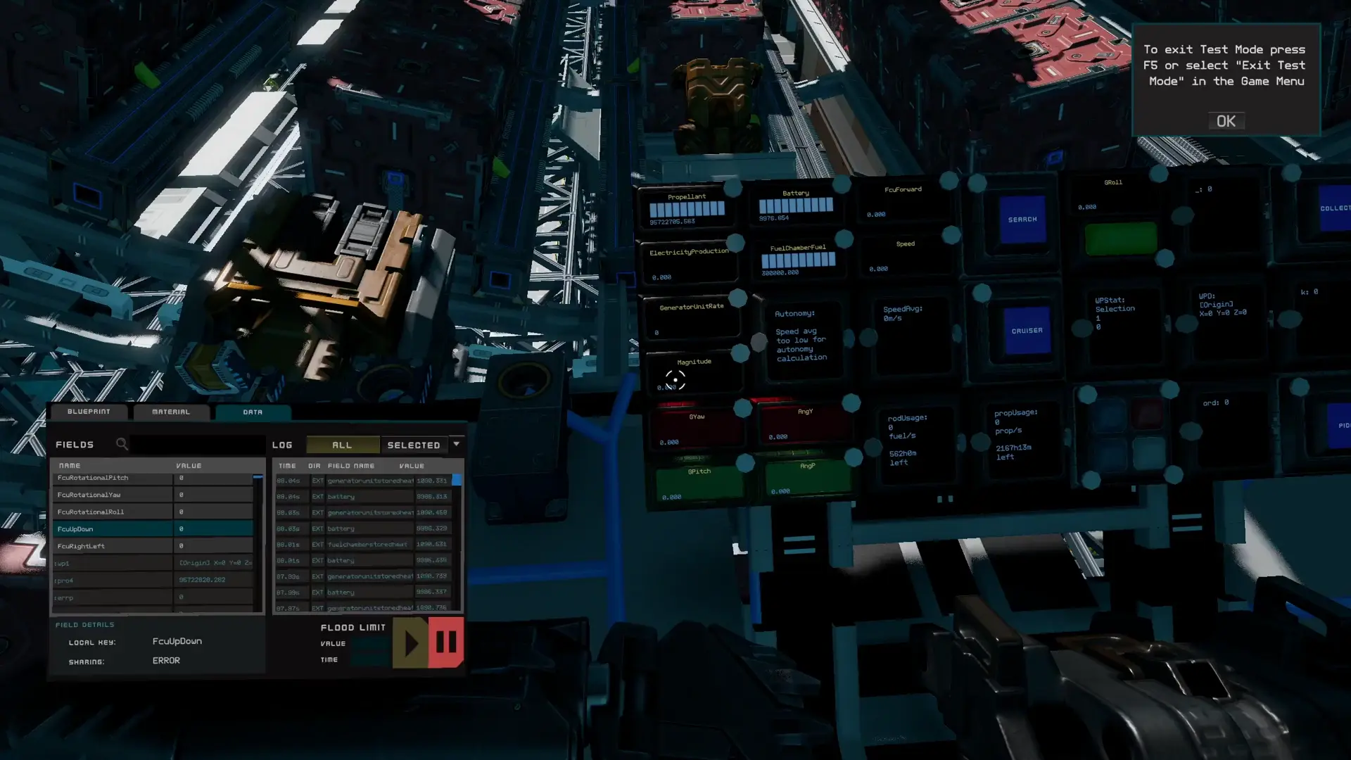 Video of my ship who doesn't want to Yaw and Pitch correctly. The center of mass is straitght with the center of thrust. Every thruster are connected and each hard point connected to a beam. Do you have any ideas?
