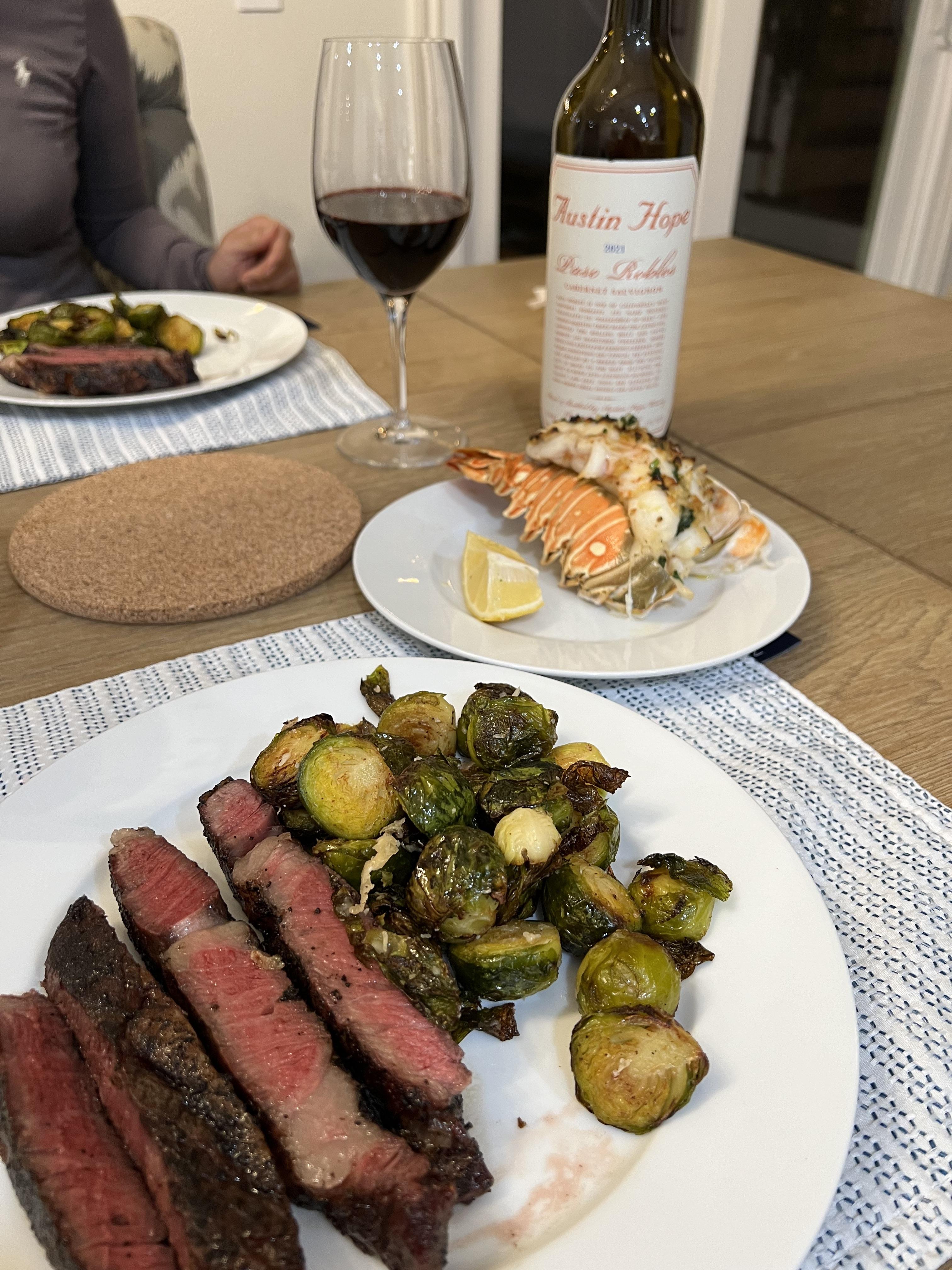 SRF Gold Ribeye. Reverse sear on Traeger + cast iron. Also fished some ...