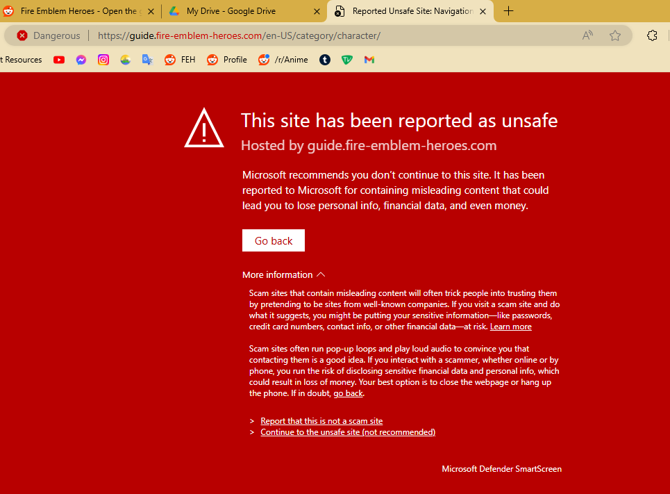 Why does my computer think that the "Meet the heroes" page deem unsafe?