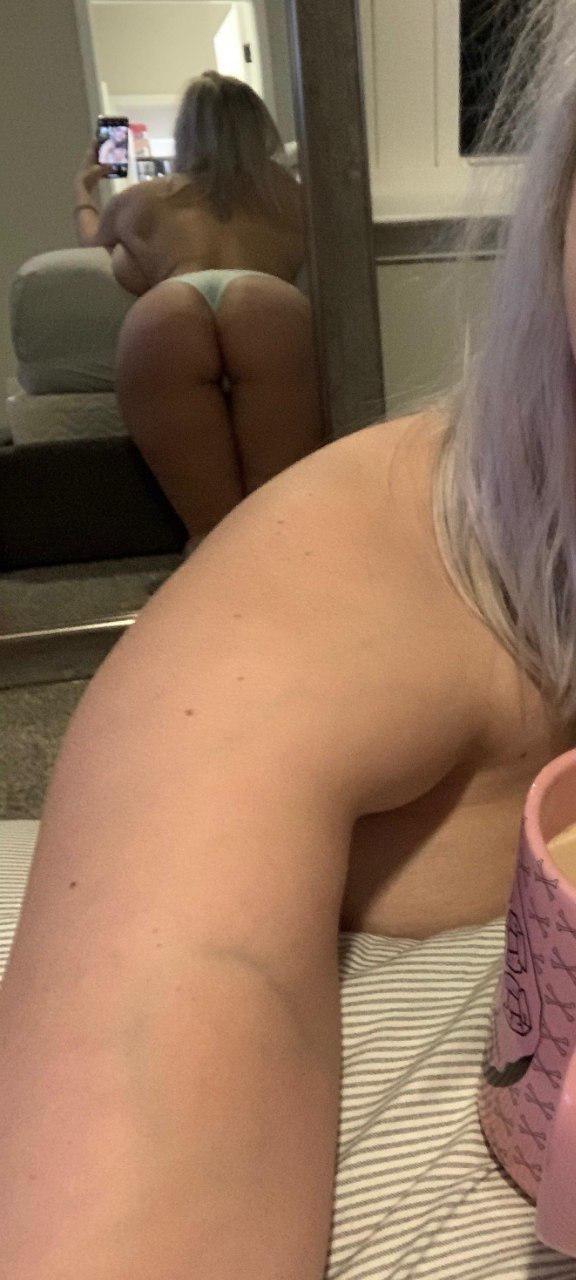 Busty blonde goonette in Calvin Klein lingerie and nude selfies showing breasts and ass