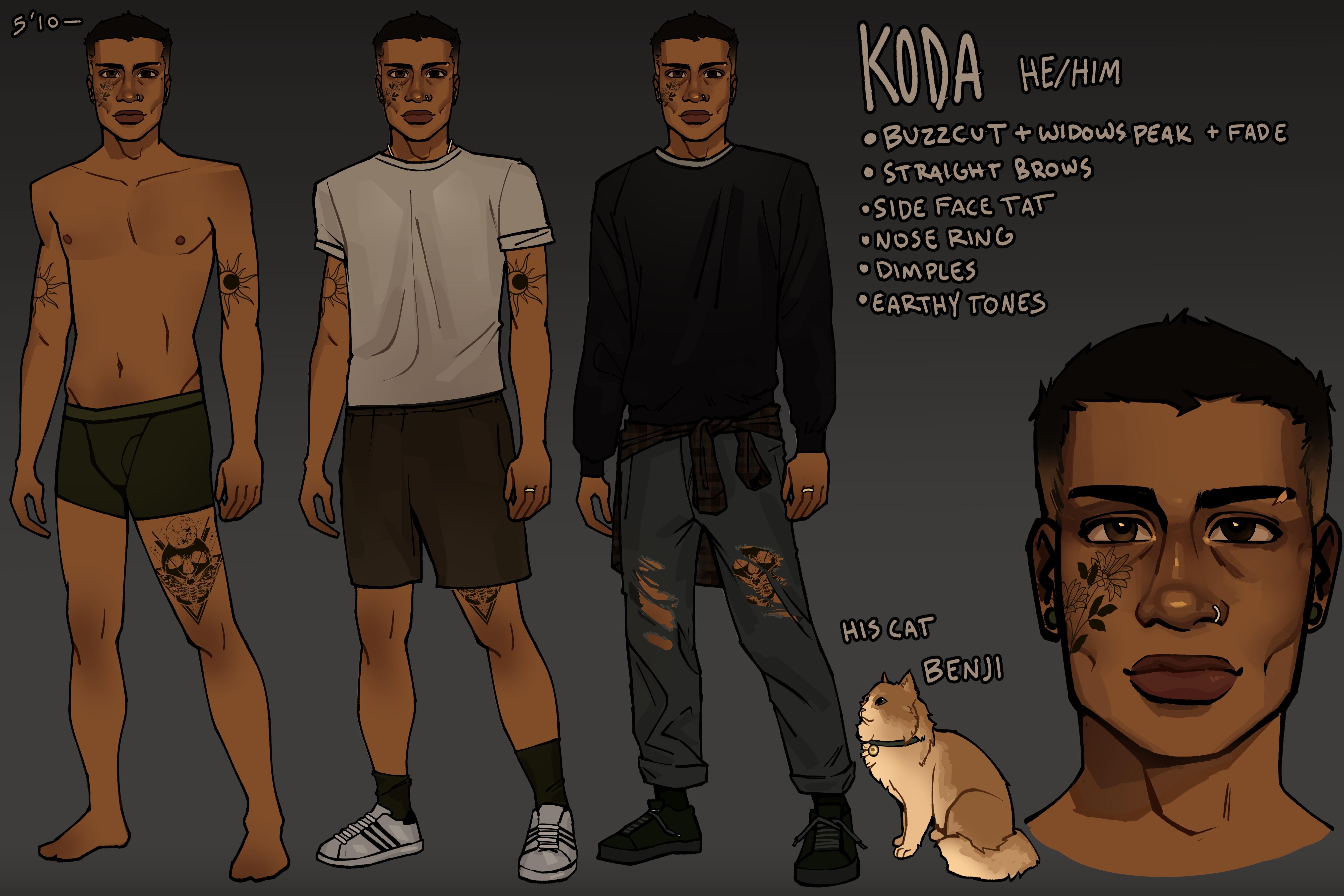 Character design and concept art by Kian Mars featuring diverse people in streetwear with tattoos.