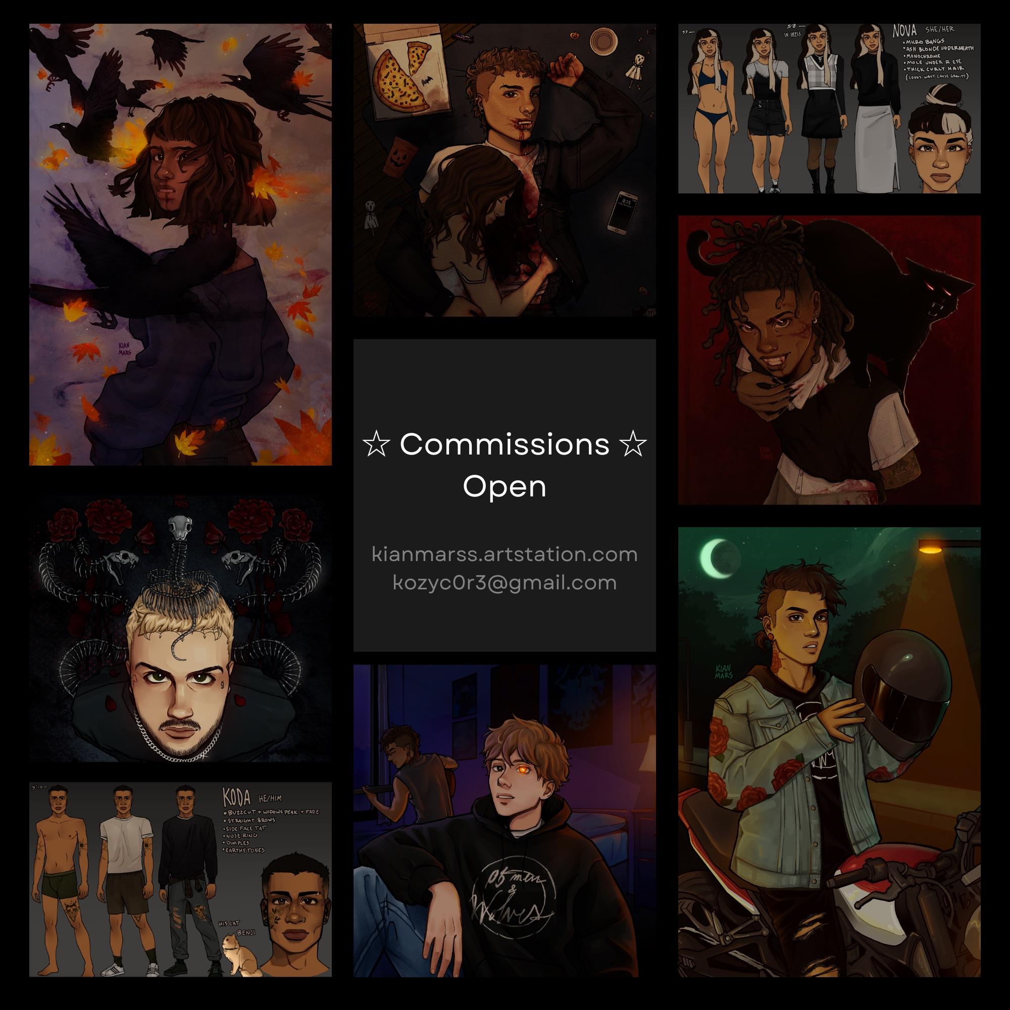 Character design and concept art by Kian Mars featuring diverse people in streetwear with tattoos.