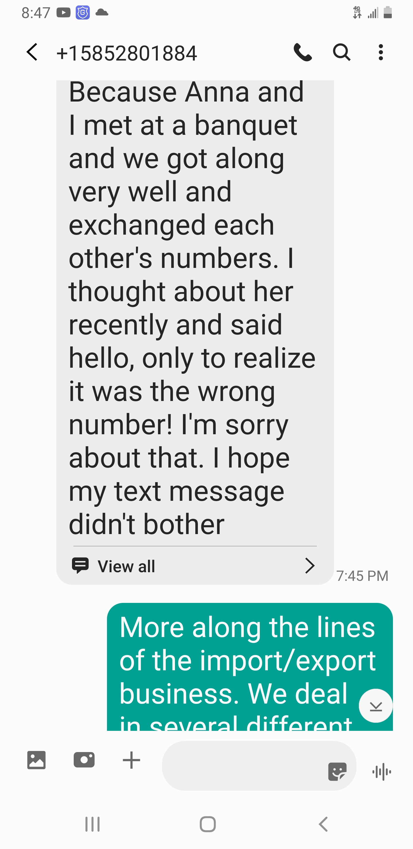 Scambaiting text messages showing a weird and ironic conversation about a cafe in Little Armenia.