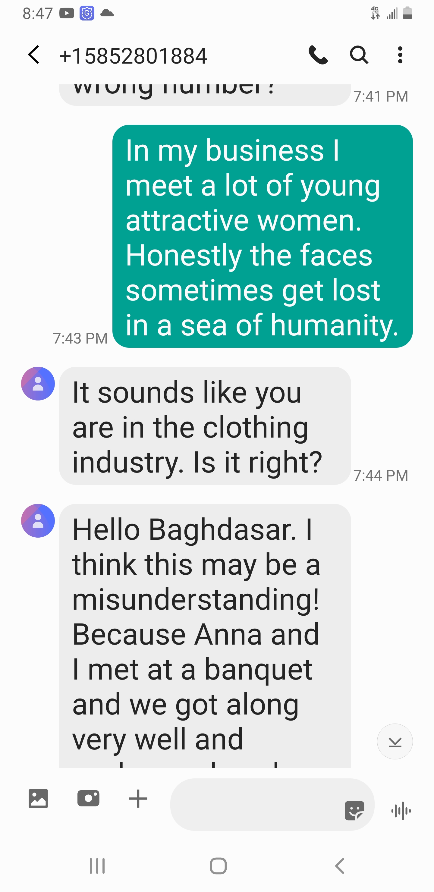 Scambaiting text messages showing a weird and ironic conversation about a cafe in Little Armenia.