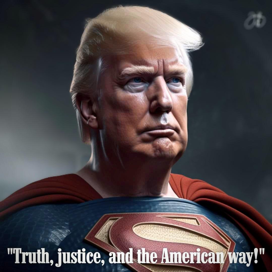 Supertrump in a superhero suit, a suit, and a tank top with a lightsaber and muscular physique