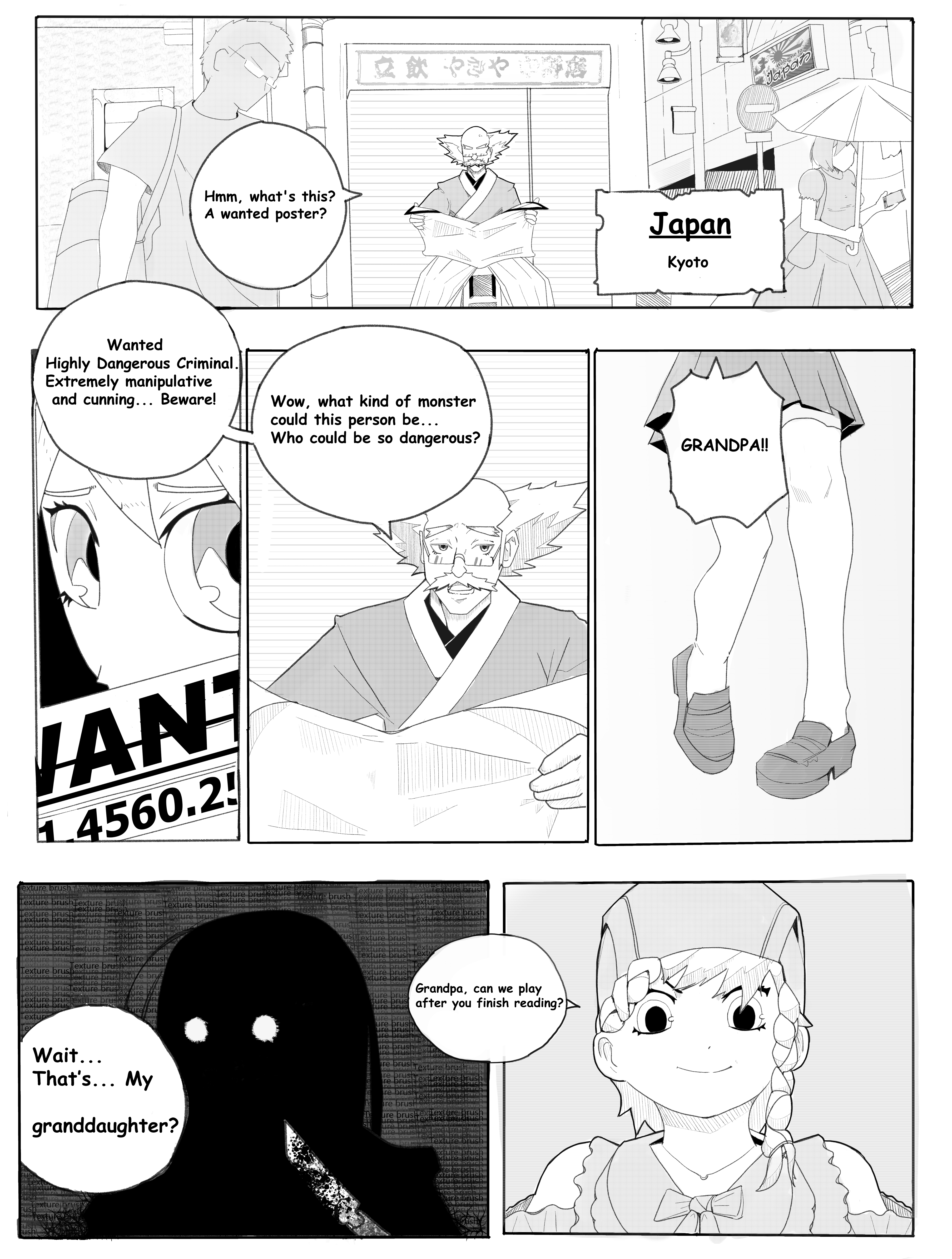 Anime art and manga comic strip of female characters in fantasy armor and robes