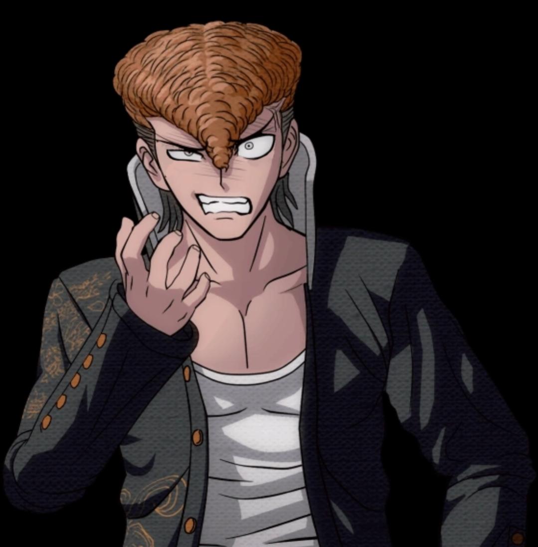Danganronpa anime characters with diverse hair colors and outfits including a gothic dress and white coat