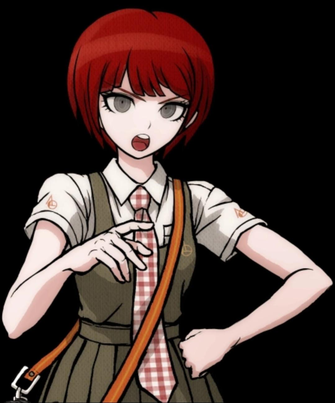 Danganronpa anime characters with diverse hair colors and outfits including a gothic dress and white coat