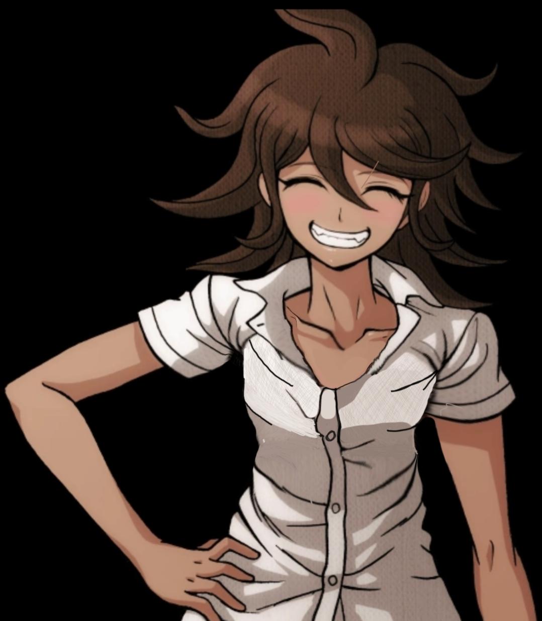 Danganronpa anime characters with diverse hair colors and outfits including a gothic dress and white coat
