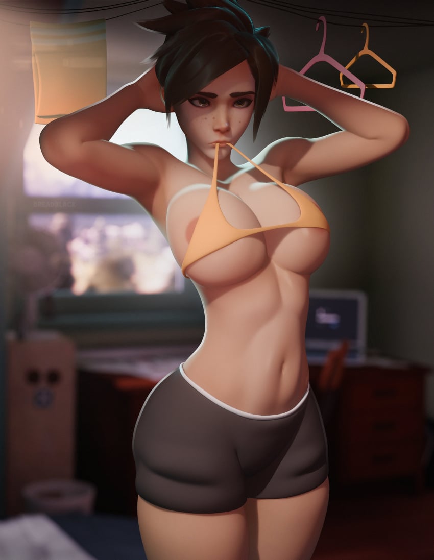 Anime art by Landidzu of a busty redhead woman with a ponytail in a cowgirl position with ahegao expression
