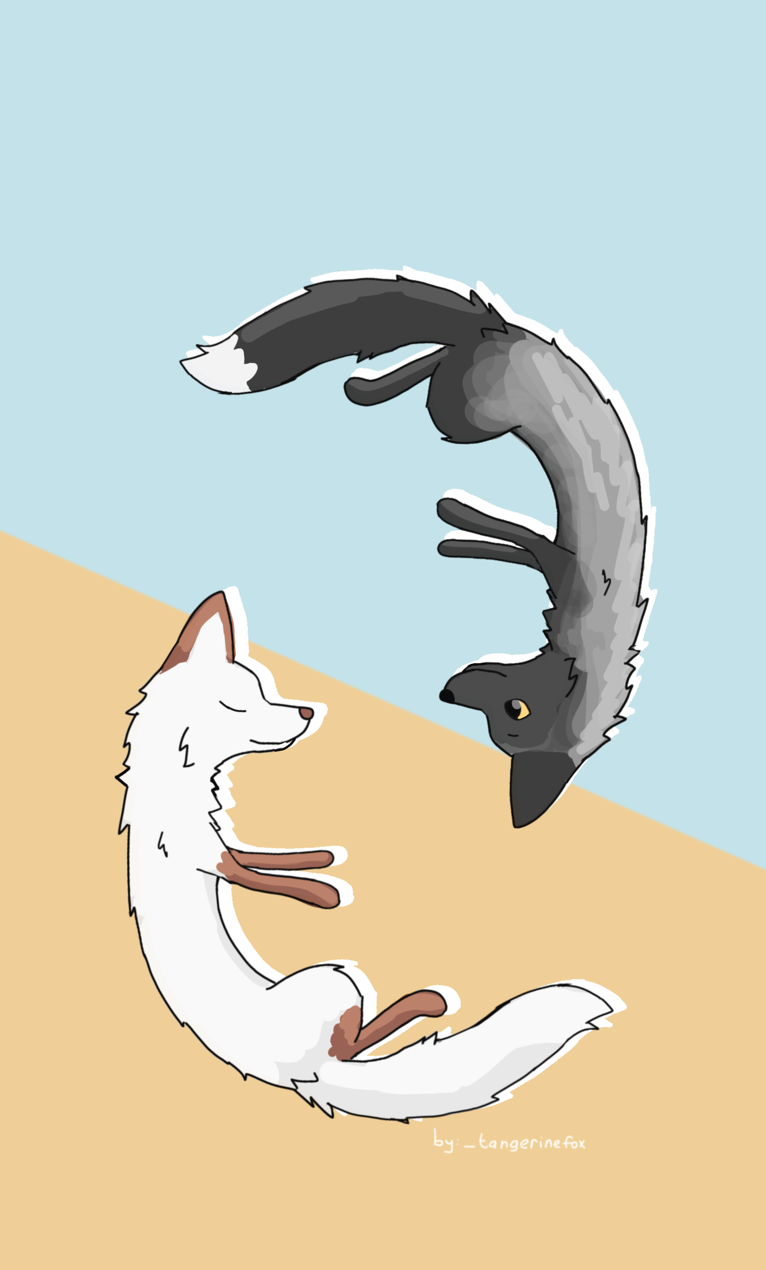 Cute foxy digital art by _tangerinefox featuring foxes with stars, snow, and beach settings