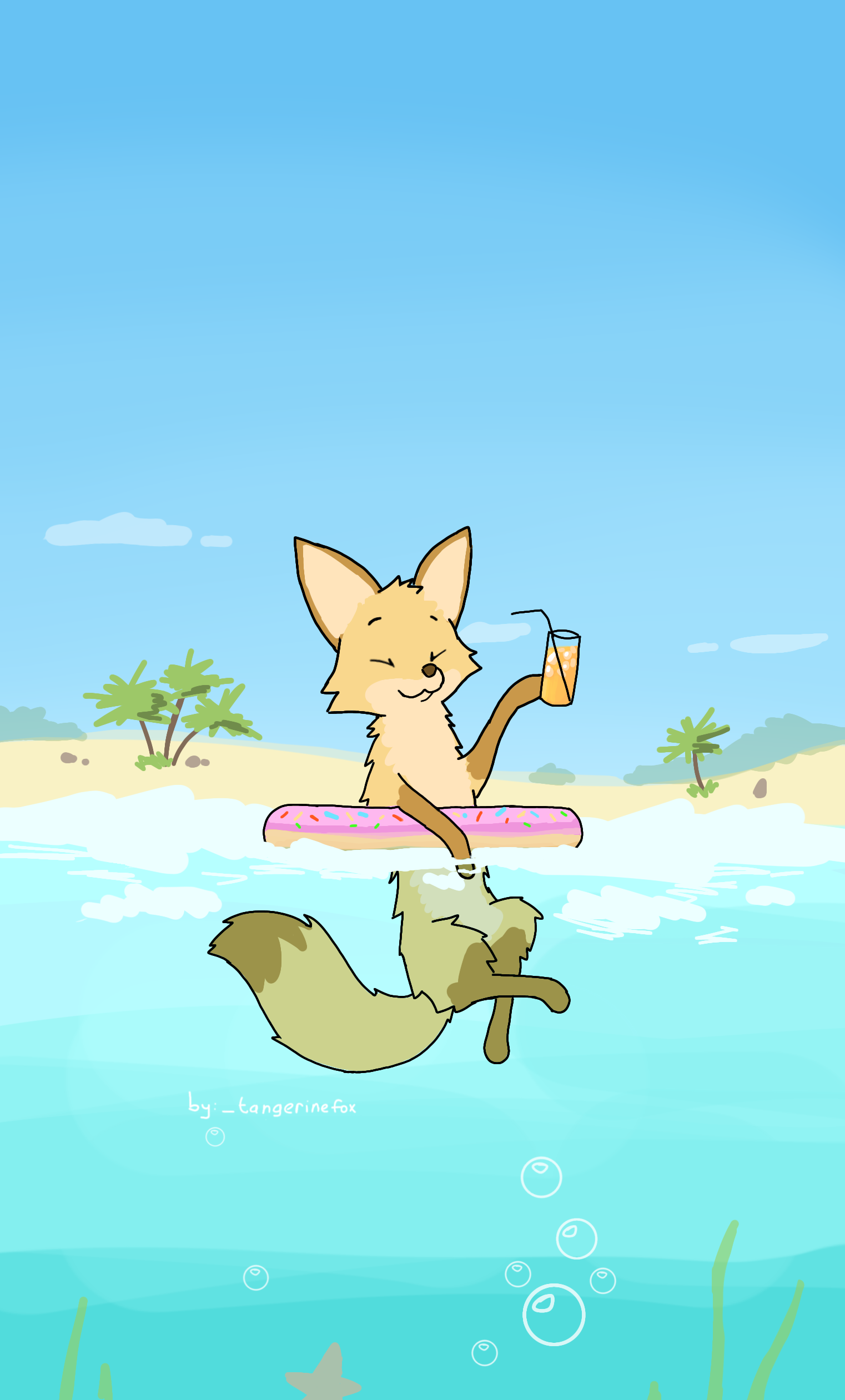 Cute foxy digital art by _tangerinefox featuring foxes with stars, snow, and beach settings