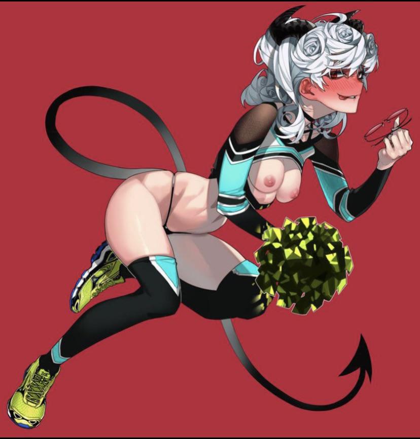 Anime monster girls as a cheerleader, business woman, and in a red bikini with ahegao expressions