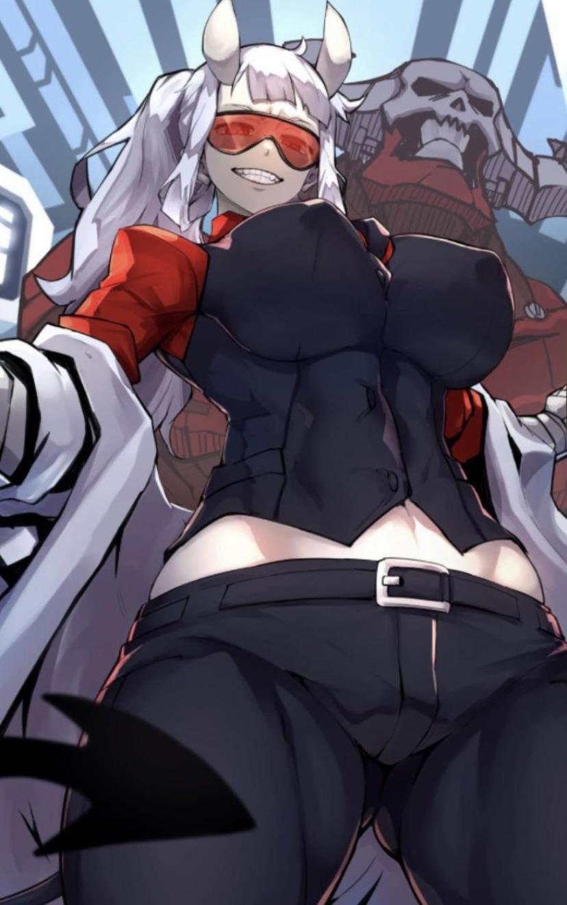 Anime monster girls as a cheerleader, business woman, and in a red bikini with ahegao expressions