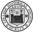 College Historical Society Dublin emblem featuring a shield with a lion, harp, and castle in black and white