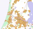Stylized digital art map of Heemstede-Aerdenhout in Northern Randstad with tan land and purple water