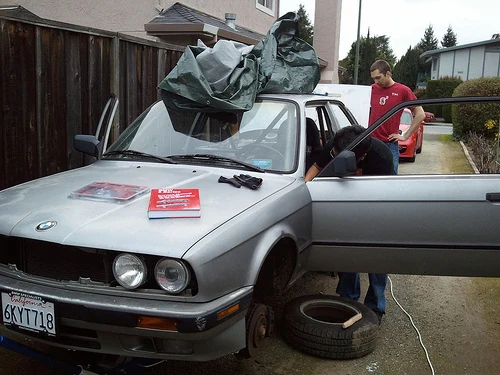 Working on wiring and padding for the rollcage
