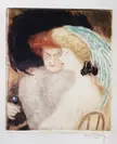 Malo Renault color estampe of a red-haired man in grey fur and a blonde woman in a blue headpiece