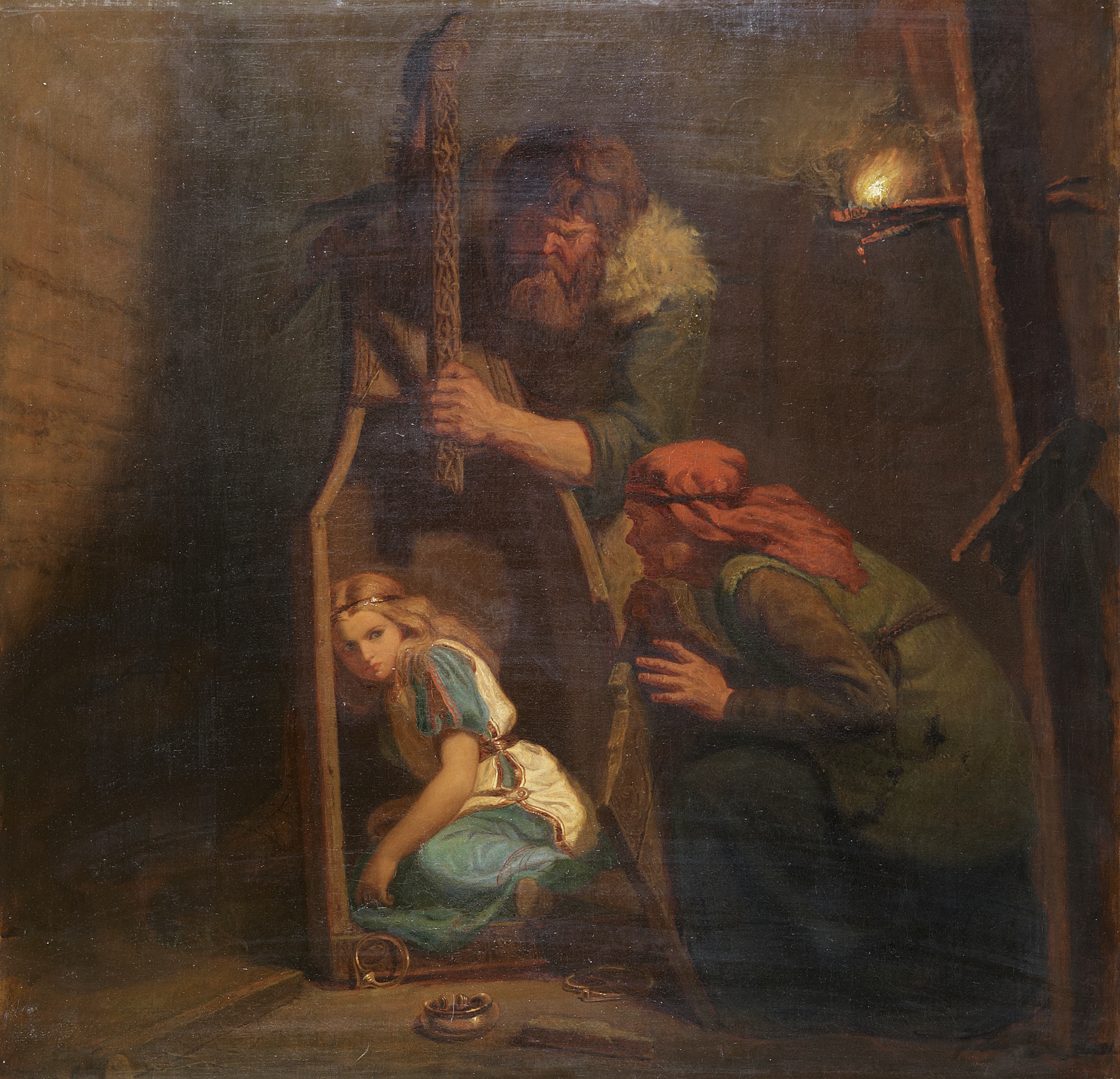 Áke and Grima discover Aslaug. Painting by Mårten Eskil Winge (1862).
