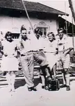 Hele and friends in Bavaria c. 1928, wearing white shirts, skirts, and stockings in a vintage black and white photo