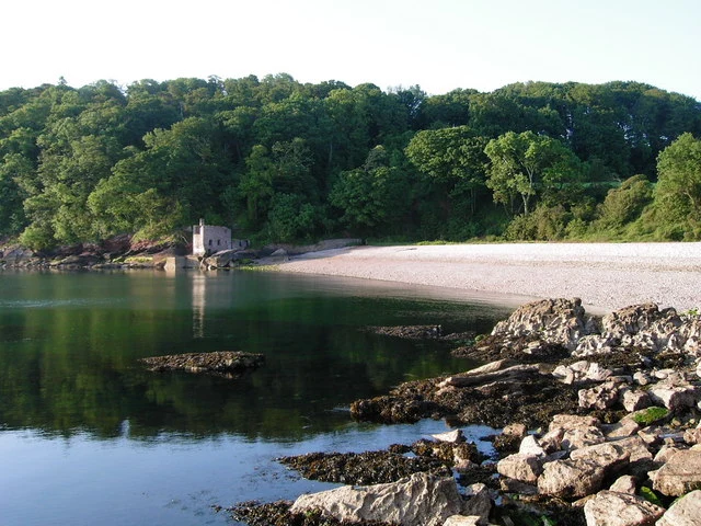 Elberry Cove, 1/2 mile north of Churston Court, with ruined private bathing house