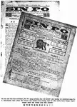 Black and white vintage photos of Sin Po newspaper front covers and a Toko de Leeuw advertisement from October 1910.