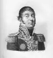 Antoine-Guillaume Rampon in an ornate military jacket with epaulettes and medals, black and white gravure