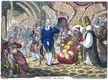 James Gillray satire of Fox's last months, showing a sick man in a red chair surrounded by visitors and a doctor.