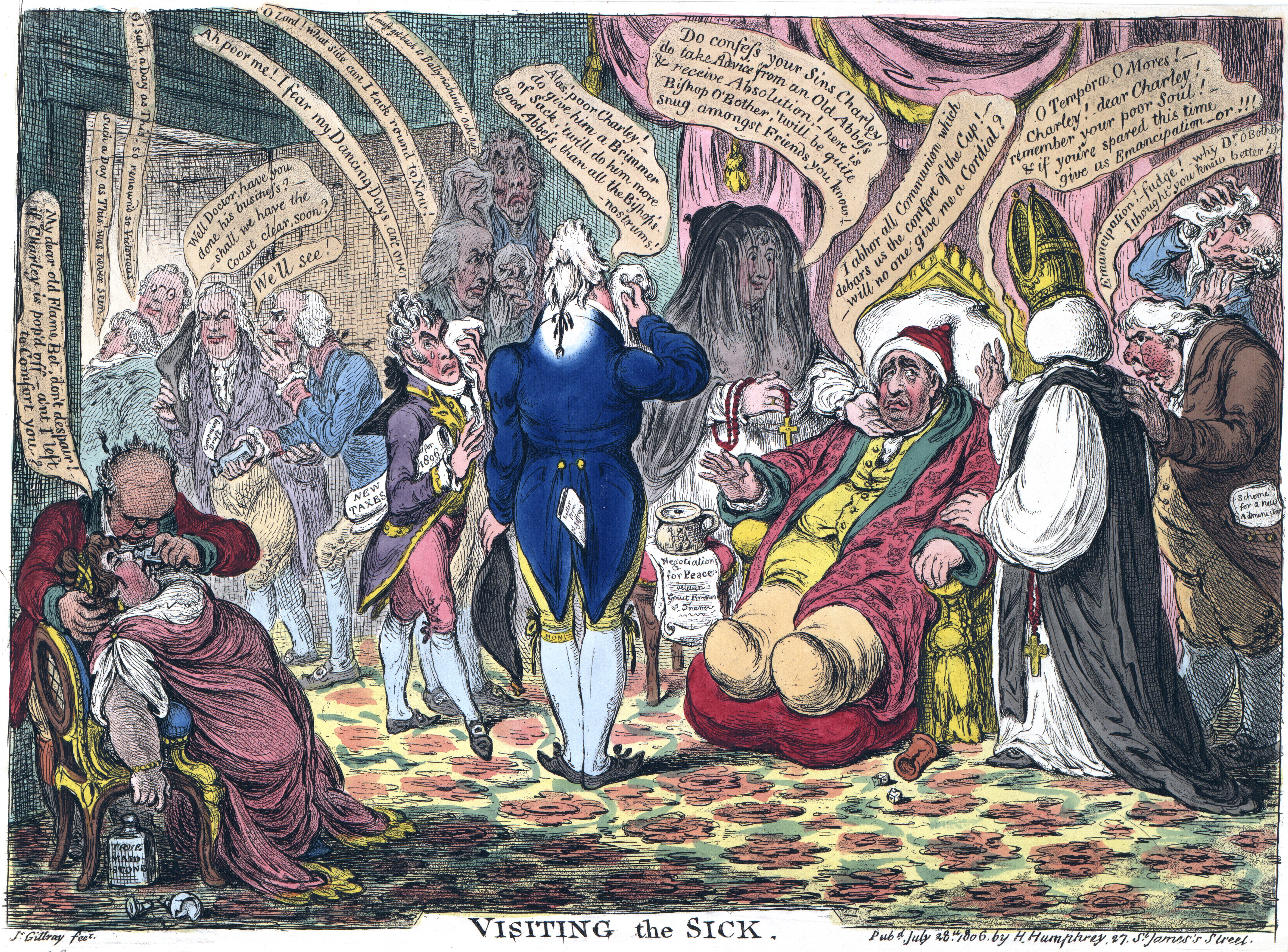 In Visiting the Sick (1806), James Gillray caricatured Fox's last months.