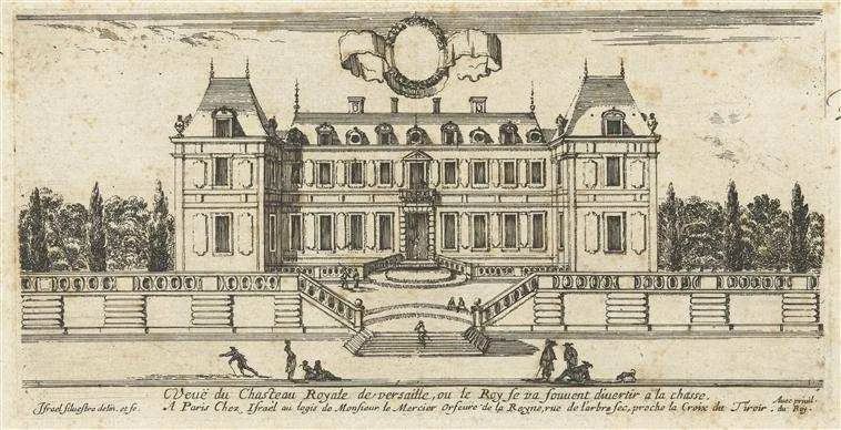 The garden facade of the chateau of Louis XIII in 1660-64. (Engraving by Israël Silvestre)
