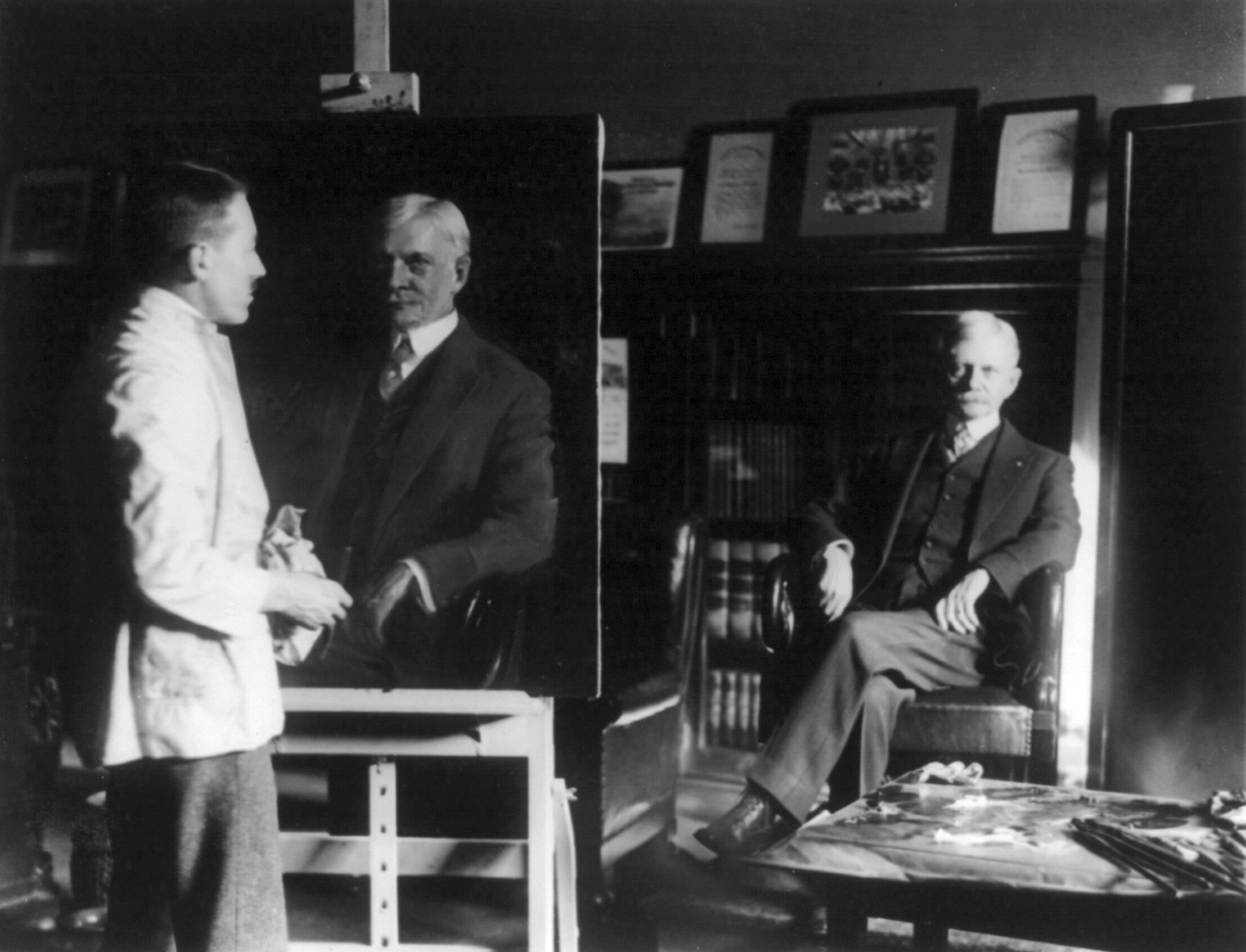 U.S. Vice President Thomas R. Marshall having his portrait painted by an unidentified artist, 1920