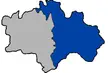 Minimalist digital art map of the East District in Chiayi City, divided into grey and blue sections.