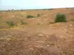 Dry, rocky desert landscape with brown hills and green shrubs in village Ali Murad, Dadu District
