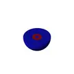 Cubic harmonic 3D render of a blue hemispherical object with a red circular center on a white background