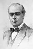 Sir Arthur Pearson, 1st Baronet in a black and white close-up wearing a suit and dark bow tie