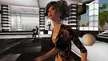 raftwet jewell in Second Life wearing a black lace crop top in a futuristic setting with palm trees