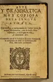 Black and white close-up gravure of the 1603 title page for Arte y Grammatica Mvy Copiosa Dela Lengva Aymara