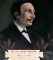 Fine art oil painting of Guatemalan poet José Batres Montúfar in a dark suit and black bow tie
