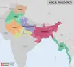 Historical map of the Bengal Presidency and South Asia, color-coded by British and Native State administration