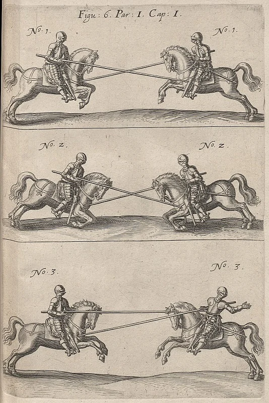Lancers fighting each other, from Kriegskunst zu Pferdt, by Johann Jacob von Wallhausen, 1616