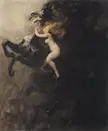 Władysław Podkowiński's Szał uniesień (Ecstasy) oil painting of a nude blonde woman clinging to a rearing dark horse