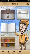 JORDI in a funny clean comic style, appearing in a mobile app interface with Catalan menu icons